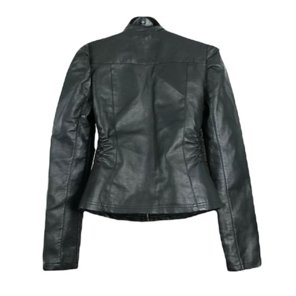 ASOS - NEW LOOK - Faux Leather Puff Sleeve Zip Jacket w Stretch Bodice - Picture 6 of 13
